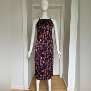 RRP$320 JASON WU Midi Pencil Midi Dress Size XS Brown Spaghetti Straps Tie Dye